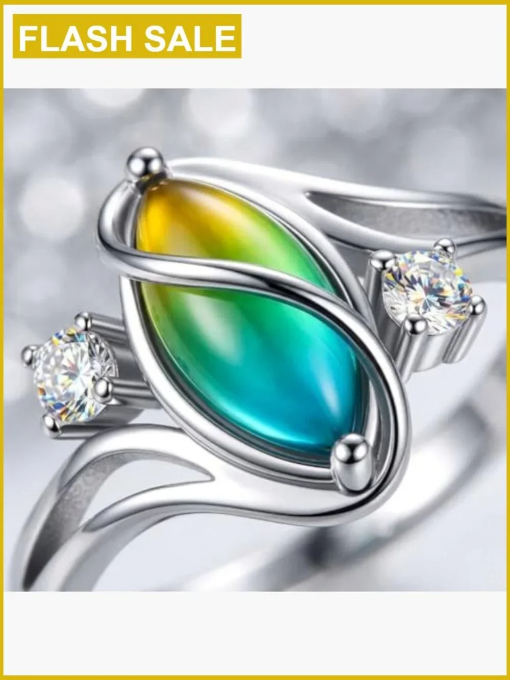 Silver-Plated Bypass Mood Ring with CZ Accents - Size 7
